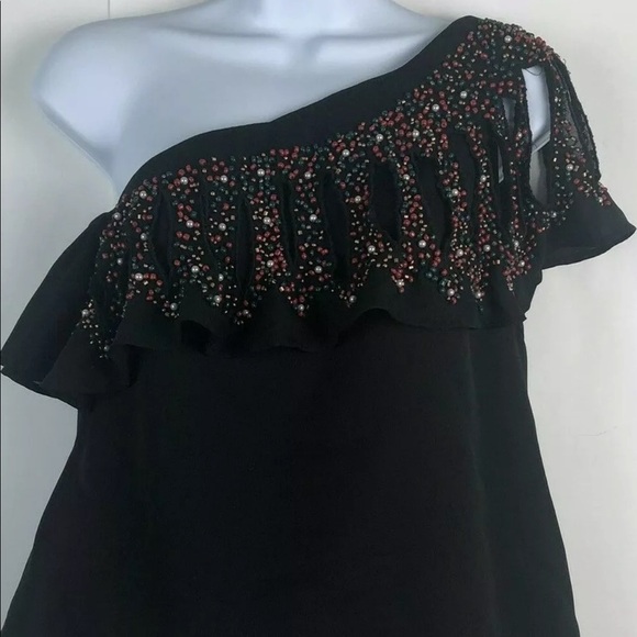 Anthro  beaded one shoulder sleeve blouse - Picture 2 of 16